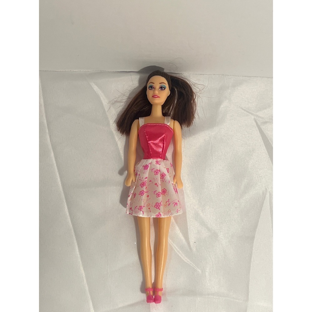 Brunette Fashion Doll 11‎ inch Pink Floral Dress and Heels Toy Figure